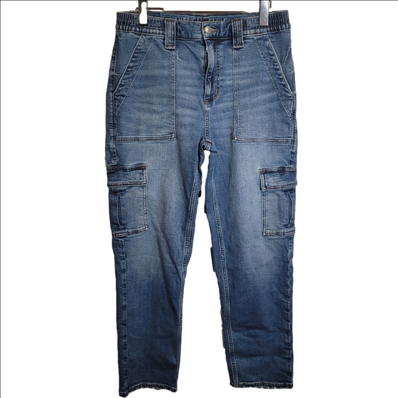 AE Stretch Super High Waisted Ankle Straight Cargo Jean - Picture 3 of 14